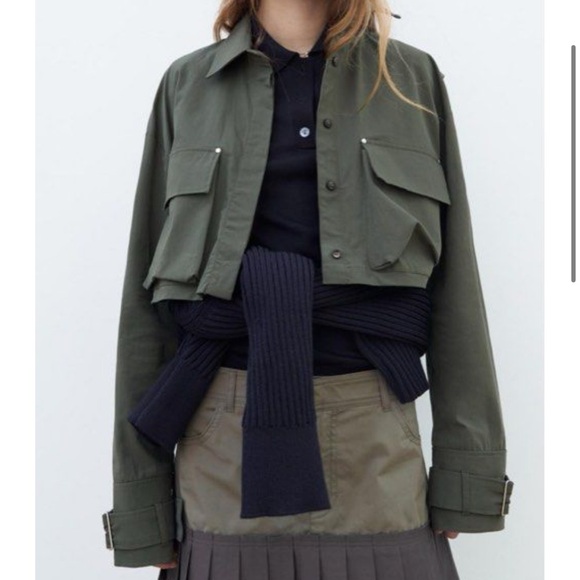 NWT ZARA KHAKI GREEN UTILITY STYLE CROPPED JACKET SHIRT - Picture 2 of 6